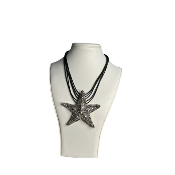 Unbranded Jewelry - Vintage Pewter and Leather 16" Starfish Necklace Stylized Knobby Sea Star